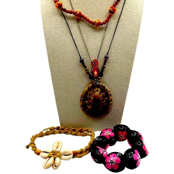 Handmade Beaded Necklace With Yellow Flower Accents - Tropical Hippie Perfection - Picture 1 of 10